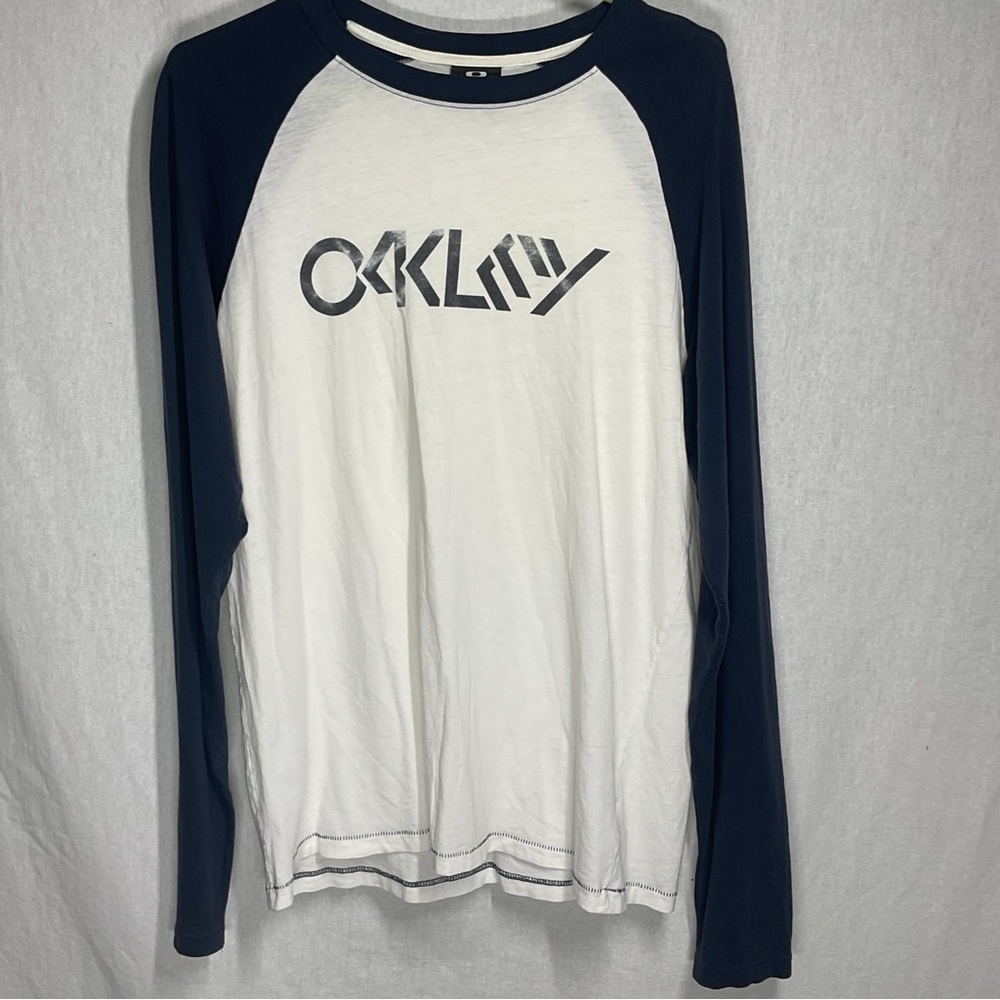 Oakley Blue and White Long Sleeve Tshirt in Medium